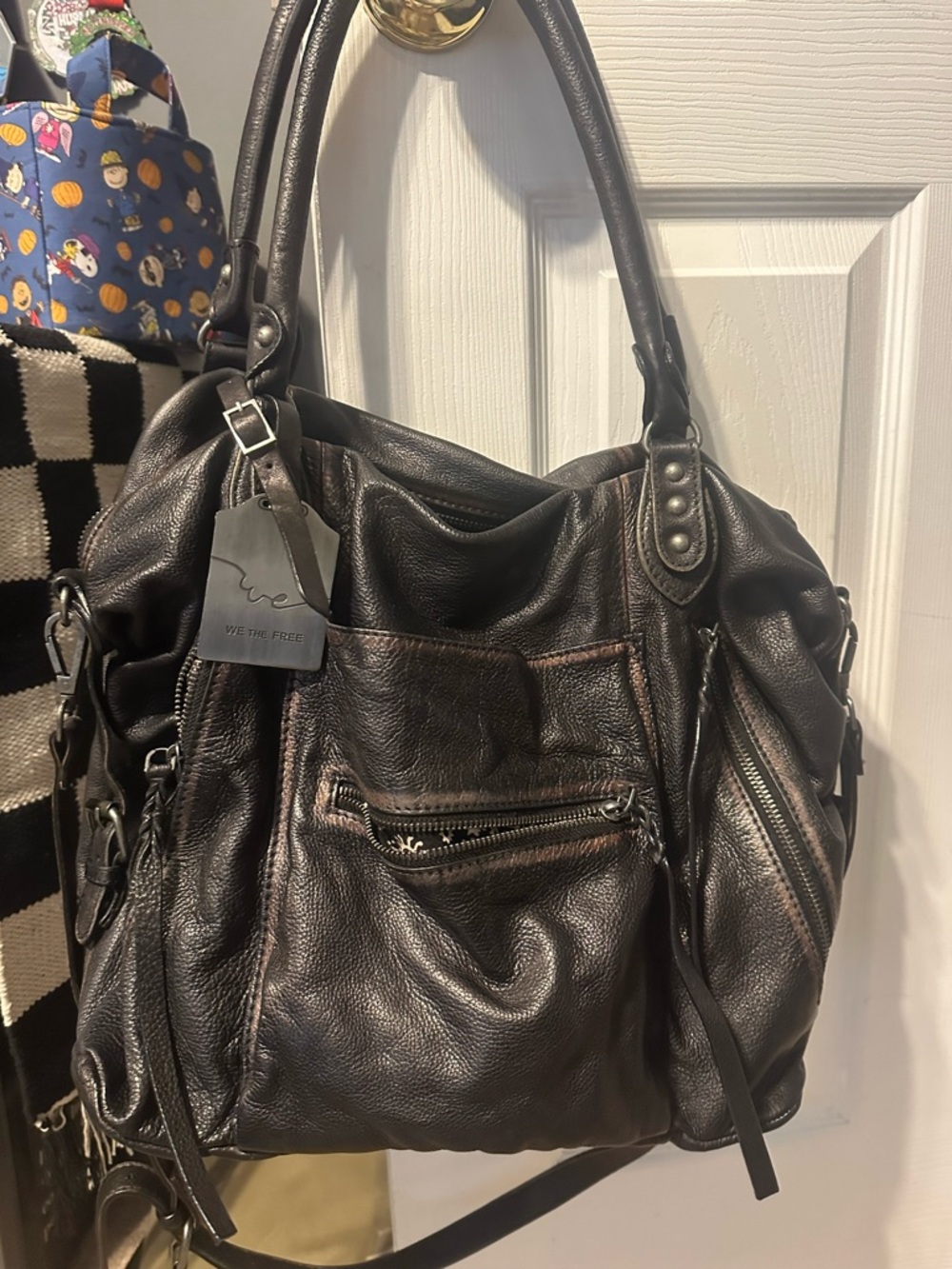 Free People Black Leather Hobo Bag large Emerson